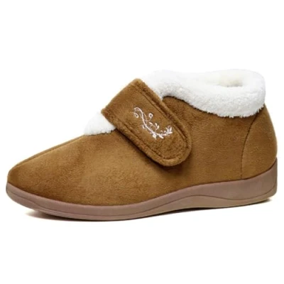 Image of Dunlop Ladies Deloris&#039; Slippers Wider Fitting with Touch Fastening (Tan, UK Footwear Size System, Adult, Women, Numeric, Medium, 6)