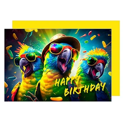 Image of Edition Seidel Premium Birthday Card with Envelope Happy Billet Man Woman Teenager Boy Girl Colleague Parrot Party (G3502 SW023)