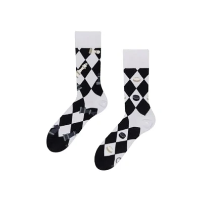 Image of Dedoles Unisex Socks for Women, Men &amp; Kids Cotton Funny Designs Football Bicycle Horses Plants Firefighter Gift Mismatched, Design: Chess and Checkers, Colour: Black, Size: 3 5 M / 2 4,5 W UK