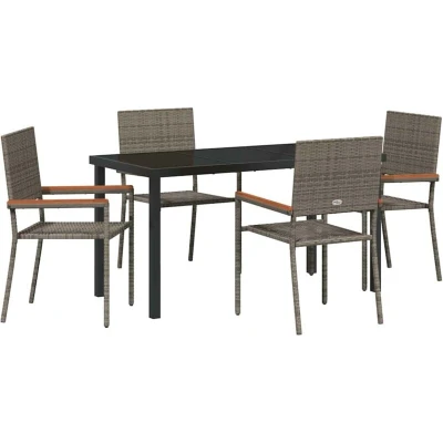 Image of vidaXL 5 Piece Garden Dining Set Grey Poly Rattan