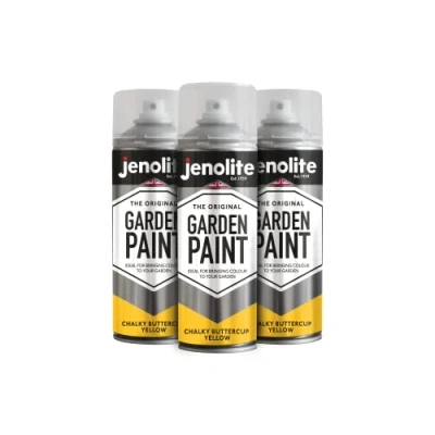 Image of JENOLITE Garden Spray Paint Chalky BUTTERCUP YELLOW 3x400ml Multi Surface Ideal Furniture Paint, Ornaments, Picture Frames Interior and Exterior Use RAL 1018
