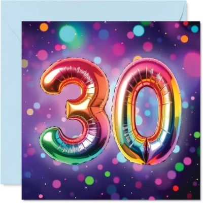 Image of 30th Birthday Cards for Men Women Rainbow Foil Balloon Happy Card 30 Year Old Man Woman Colleague Brother Husband Sister, 145mm Bday Greeting