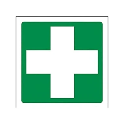 Image of V Safety First Aid Logo Sign Square 100mm x 1mm Rigid Plastic, Green, 31028AF R