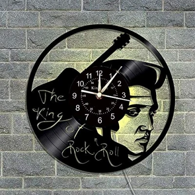 Image of Smotly Vinyl wall clock, large clock with the theme of Elvis Presley, king music and rock, creative hand made gift. (Gift hook),A