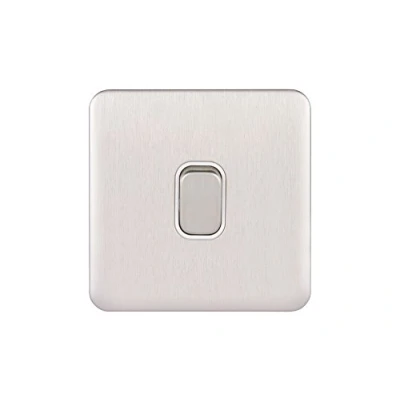 Image of Schneider Electric Lisse Screwless Deco Single 2 Way Light Switch, 10AX, GGBL1012WSS, Stainless Steel with White Insert