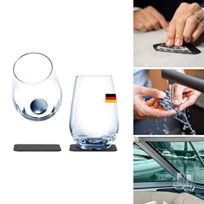 Image of silwy Magnetic System, Crystal Glasses with Integrated Magnet and Metallic Coasters Non Slip Camping Glasses, Boat Yacht Accessories // longdrink