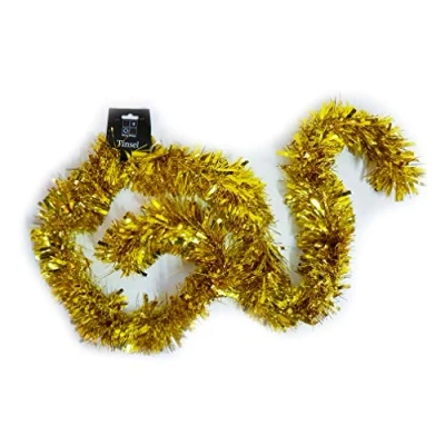 Image of Homestreet Thick Quality Christmas Tinsel In Red, Gold Or Silver 6.5 Foot Long, 11cm Chunky Vibrant 2 metre Deluxe Xmas Decorations (Gold)
