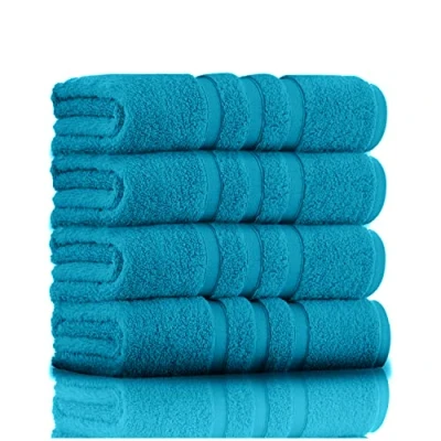 Image of GC GAVENO CAVAILIA Luxury Super Soft 4 Pack Bathroom Hand Towels, 100% Egyptian Cotton Bath Accessory Sets, Teal, 4Pk Zero Twist