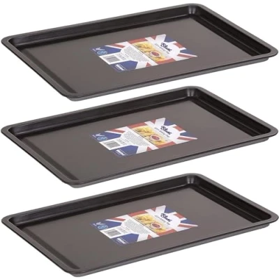 Image of Non Stick Baking Trays for Oven Stick, Set of 3 Trays, Sheet, Cooking Tray, Tray,(32x23x1.5 cm)