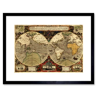 Image of Wee Blue Coo Map Antique Hemisphere Globe Worlds Picture Framed Wall Art Print