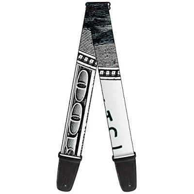 Image of Buckle Down GS W30019 &quot;100 Dollar Bill CLOSE UP White/Black&quot; Guitar Strap