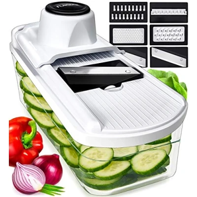 Image of Mandoline Vegetable Slicer Grater &amp; Shredder Mandolin Veggie Potato Food Cheese Veg Julienne Cutter Kitchen Tools Gadgets (5 in 1 White)