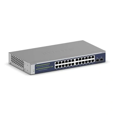 Image of NETGEAR 24 Port Gigabit Ethernet Smart Switch (GS724T) Managed, Optional 1 Year Insight Cloud Management, with 2 x 1G SFP, Desktop or Rackmount, and Limited Lifetime Protection