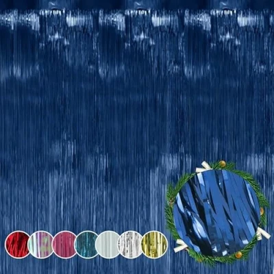 Image of HOVUK Dark Blue Foil Tinsel Curtain 50cm Party Streamers Backdrop Fringe Curtains for Birthday, Bachelorette, Bridal Shower, Wedding, Engagement Decorations