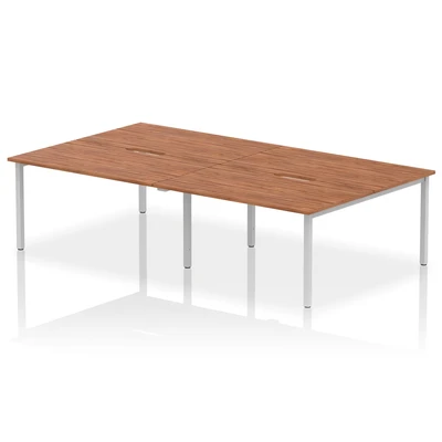 Image of Evolve B2B Silver Frame Bench Desk 1400 Walnut (4 Pod) BE252