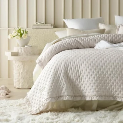 Image of ROOM99 Molly Elegant Beige Bedspread 170 x 210 cm Versatile as a Bed Throw or Sofa Quilted Style Ideal