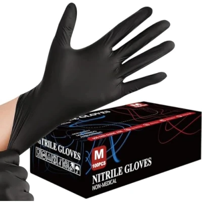 Image of Black Nitrile Disposable Gloves 100 Pack, Extra Strong, Latex Free, Powder Professional Grade Protection, Gloves, Examination Multipurpose (100, MEDIUM)