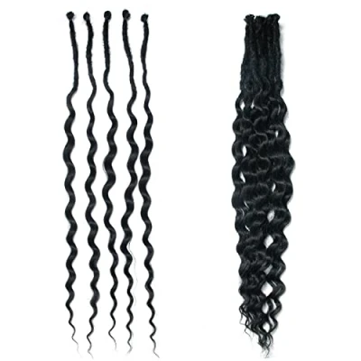 Image of 20 Inch Synthetic Dreadlock Extensions with Curly Ends Thin 0.6cm Single Ended Wavy Dreads Soft Pre Looped Dreadlocks, 15 Strands/Pack