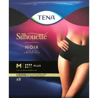 Image of TENA Silhouette Plus Noir x9 Underwear for Incontinence and Abundant Urine Loss Comfortable Breathable Design 9 Disposable Panties Black