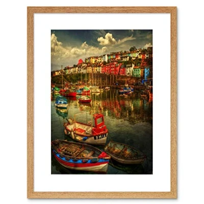 Image of Wee Blue Coo Photo Cityscape Brixham Devon England Boats Harbour Framed Wall Art Print