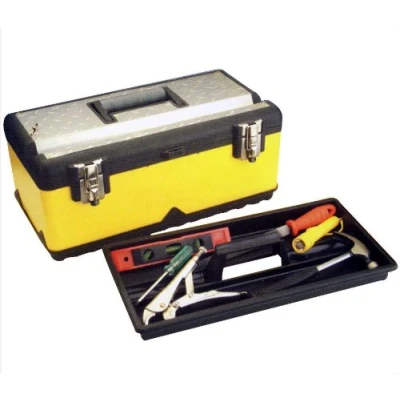 Image of NEW 18.5&quot; TOOLBOX YELLOW METAL TOOL BOX STAINLESS STEEL STORAGE CHEST DIY CONTAINER INCH SECURE GRIP HANDLE FITTED WITH REMOVABLE INNER TRAY