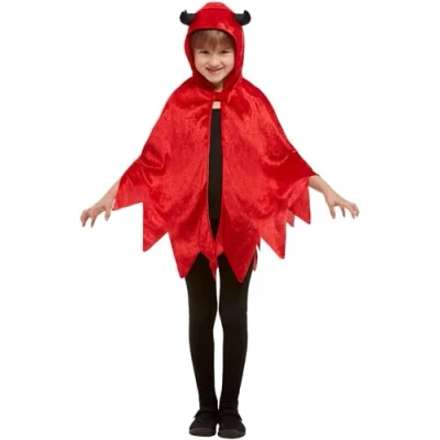 Image of Smiffys Devil Hooded Cape, Red, Halloween Child Fancy Dress, Dress Up Accessories