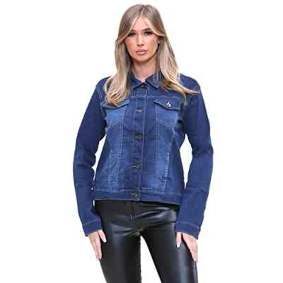 Image of True Face Women Denim Jackets Long Sleeve Jeans Jacket for Ladies Trucker Classic Casual Lightweight Button Down Collar Vintage Summer Top with Pockets Stone Wash TF10,14
