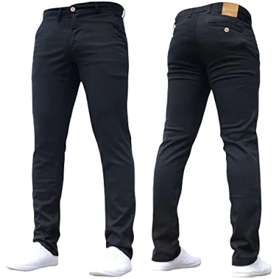 Image of Crosshatch Mens &#039;Brooks&#039; Stretch Chino Slim Fit Leg Trousers Jeans by JeanBase Black 38W X 32L