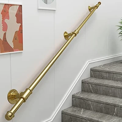 Image of XFSHKJS Metal Wrought Iron Grab Rail,Modern Gold Banister Handrail For Stairs Indoor And Outdoor,Safety Support Bar Wall Mounted Staircase Hand Rails Complete Kit (Size : 10ft/300cm)