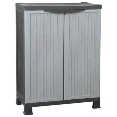 Image of vidaXL Grey Plastic Cabinet with 2 doors and Shelves Durable &amp; Easy to Clean Home Organiser, Ideal for Living Room, Office, or Garage Storage