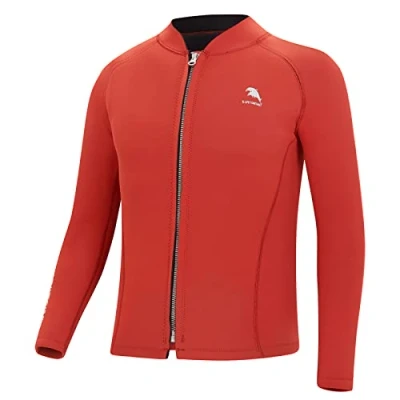Image of Wetsuits Jacket for Men Women, 2mm Neoprene Front Zipper Long Sleeve Surf Swimming Diving Suits Wet Suit Tops (3XL, red)