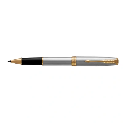 Image of Parker Sonnet Rollerball Pen Stainless Steel with Gold Trim Fine Point Black Ink Gift Box
