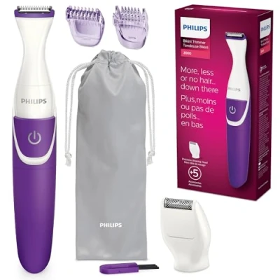 Image of Philips Bikini Genie Cordless Trimmer for Line Hair Removal, with Shaving Head and Comb, BRT383/50