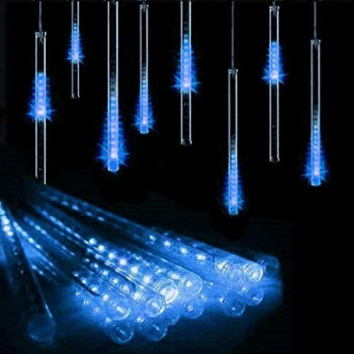 Image of HULX Solar Meteor String Lights, 30cm 10 Tubes 360LEDs Falling Rain Lights Garden with 8 Mode for (Blue)
