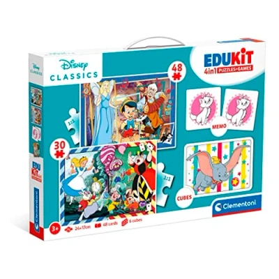 Image of Clementoni 18290 Edukit 4 In 1 Disney Classics (30 And 48 Pieces Puzzle, Memo Six Cubes), Children Jigsaw Games, Card Games For Kids Years, Made Italy