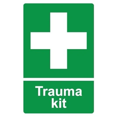 Image of First aid trauma kit safety sign Self adhesive sticker (300mm x 200mm)