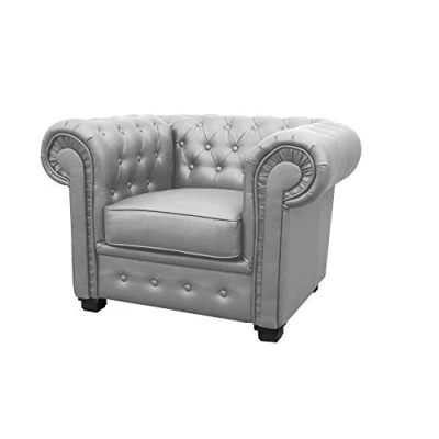 Image of Chesterfield Style Venus Sofa 3 Seater 2 Armchair Grey Faux Leather (Armchair 1 Seater)