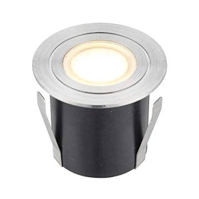 Image of HAYZ Round LED Outdoor Garden Walkway Decking Ground Marine Grade Stainless Steel Light Warm White 3000K Uplighter IP67 Rated Ideal for Coastal Areas