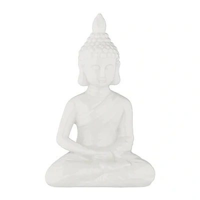 Image of Relaxdays Sitting Buddha Statue, 18 cm Tall, Garden Ornament, Figurine, Weatherproof &amp; Frostproof, Indoor Decor, White, Ceramics