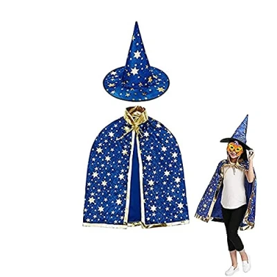 Image of ZHjuju Wizard Cloak with Hat，Halloween Fancy Dress Costume Kids Halloween Costumes Witch for 3 12 Years Children Boys Girls,Halloween Props Cosplay Party.