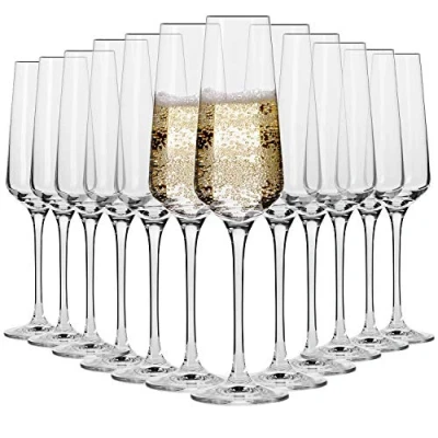Image of Krosno Crystal Champagne Flute Glass Set of 12 180 ML Avant Garde Collection Perfect for Home, Restaurants and Parties Dishwasher Safe