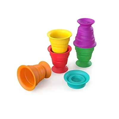 Image of Baby Einstein, Stack and Squish Cups Infant to Toddler Collapsible Stacking Sensory Toys for Beach, Bath, Floor More, 6pcs, 3 Monthsplus Pink