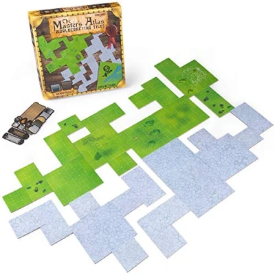 Image of The Master&#039;s Atlas (Grass/Stone) 44 Reversible Dry &amp; Wet Erase Map Grid Tiles 48 Dungeon Object Tokens: Treasure, Doors, Stairs and More RPG Tabletop Role Playing Mats for Fantasy Gaming