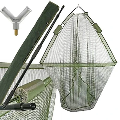 Image of 42&quot; CARP FISHING LANDING NET DUAL FLOAT with HANDLE DELUXE GREEN STINK BAG
