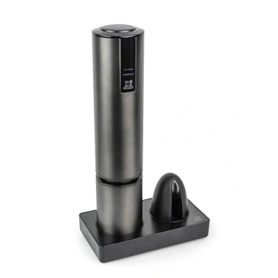 Image of PEUGEOT Elis Touch Rechargeable Electric Corkscrew Made of Stainless Steel and ABS + Charging Holder foil Cutter Lithium ion Battery Long Life Carbon Color