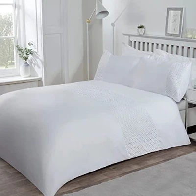 Image of Sleepdown Lace Panel Band Border White Luxury Soft Easy Care Duvet Cover Quilt Bedding Set with Pillowcases Double (200cm x 200cm), Polyester