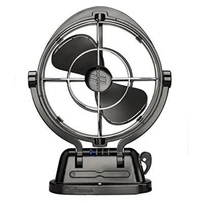 Image of SEEKR Sirocco II, 7010CABBX, 3 Speed, 360 Degree Airflow, Direct Wire Gimbal Fan, 125/185 CFM, 12/24V, Black, 17.8cm Blade