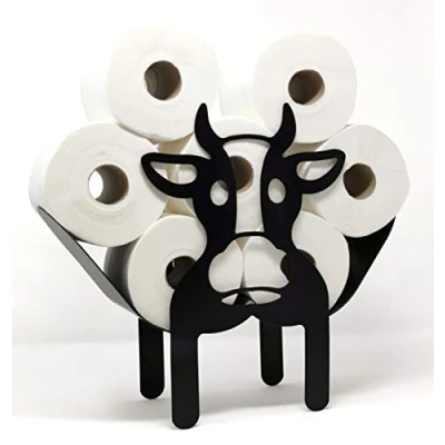 Image of Garden Mile Toilet Roll Holder in Metal, Novelty Fun Practice, Bathroom Storage Solution, Loo Stand Wall Mounted or Free Standing (Cow Holder)