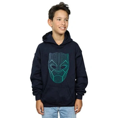 Image of Marvel Boys Black Panther Tribal Mask Hoodie Navy Blue 12 13 Years