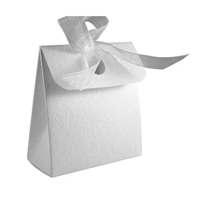 Image of 20 x Hammered White Box Bag Wedding Favour Boxes